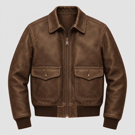 Vintage Brown Leather Bomber Jacket