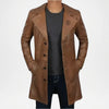 brown leather trench coat
