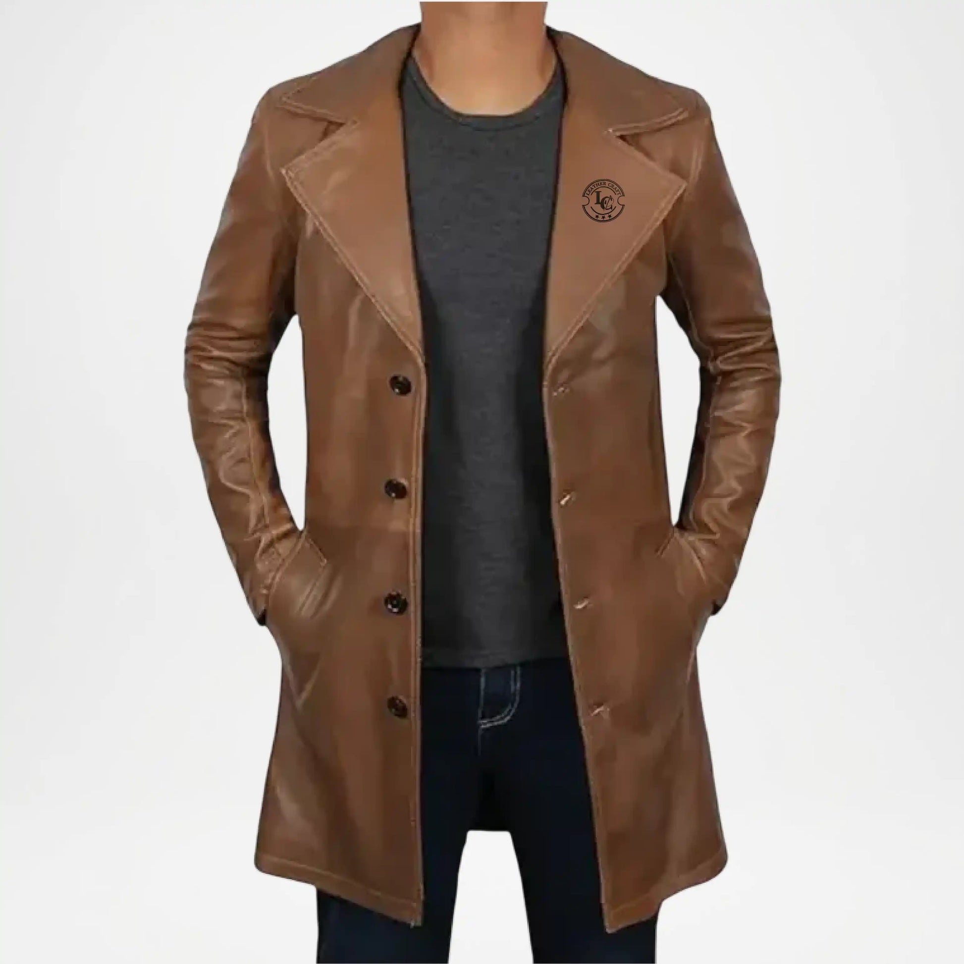 brown leather trench coat
