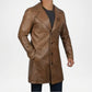 brown leather trench coat long