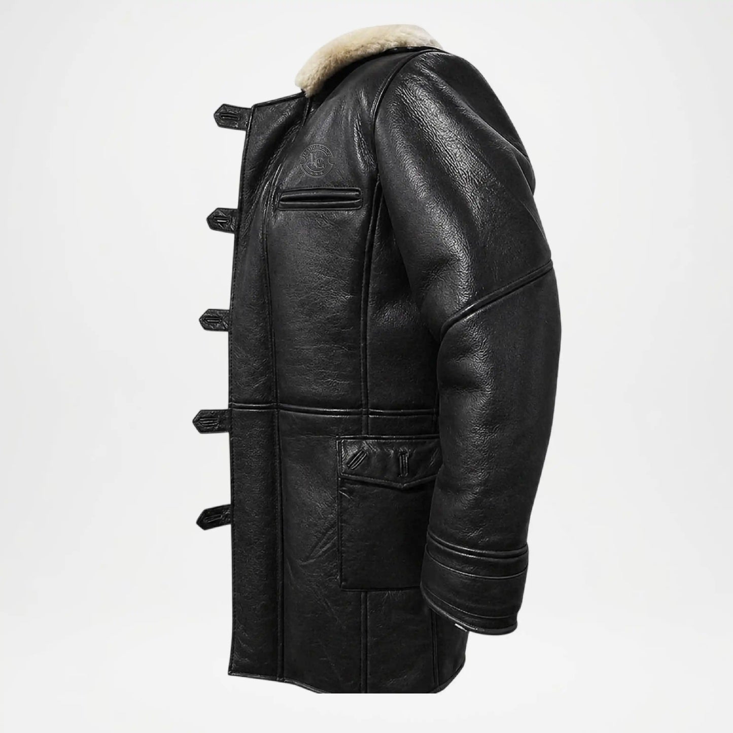 black shearling coat leather