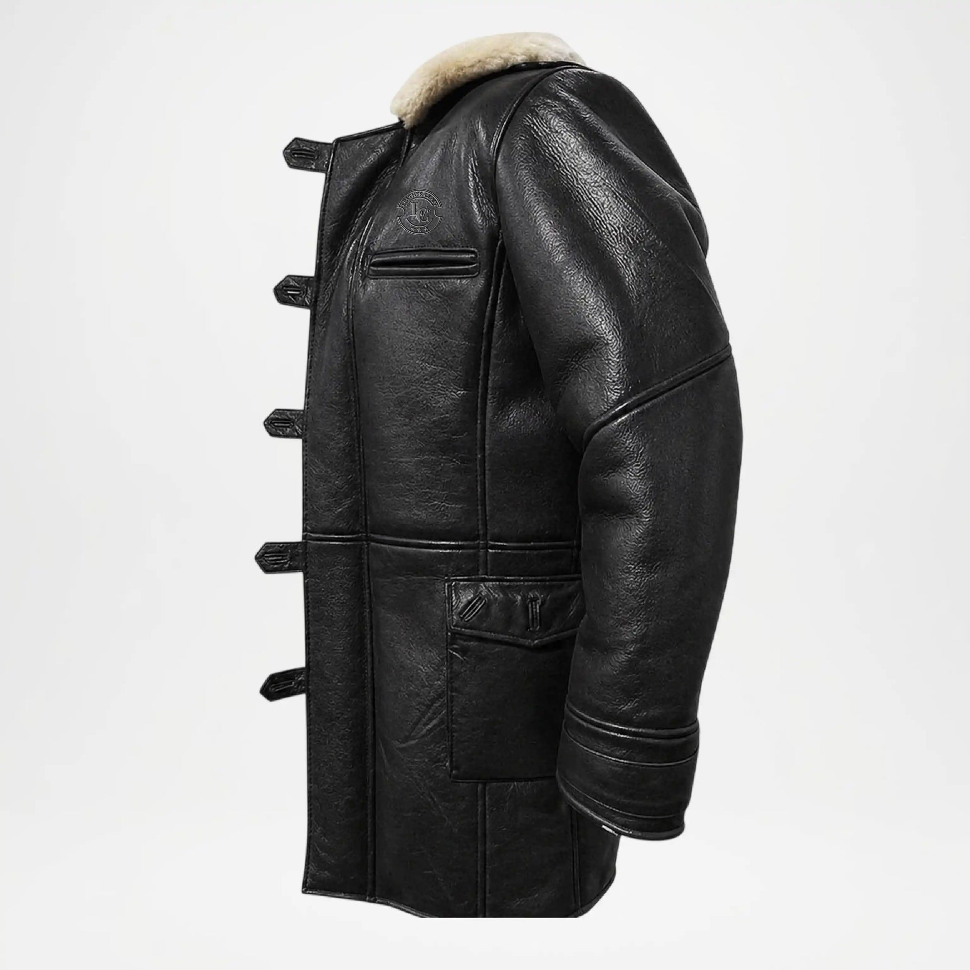 black shearling coat leather