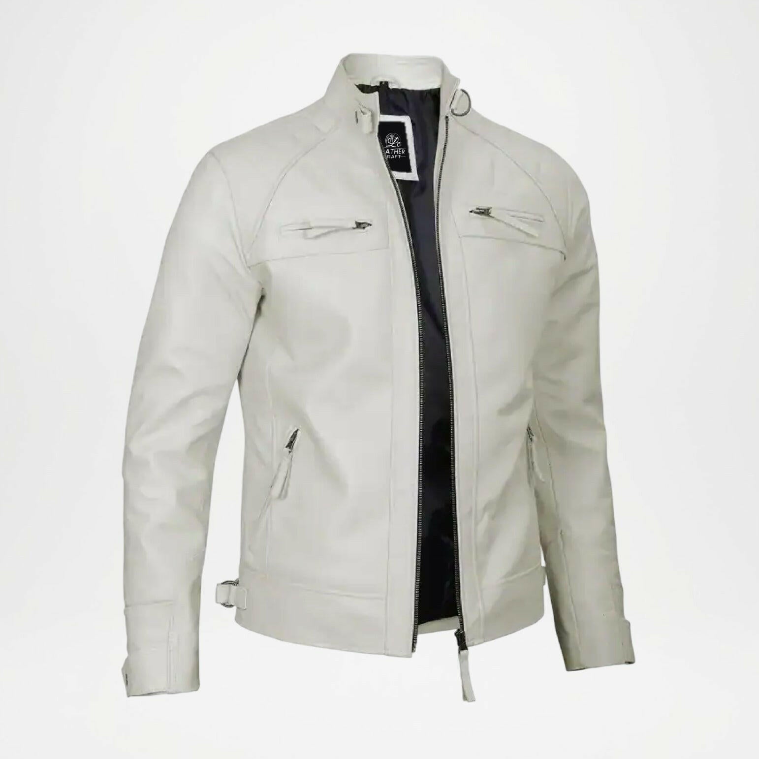 white quilted leather biker jacket