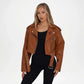 Brown Cropped Leather Jacket for Women
