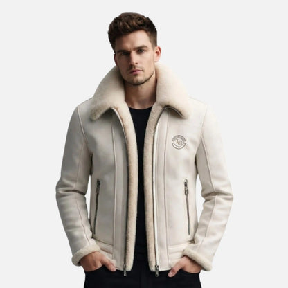 mens white shearling aviator jacket