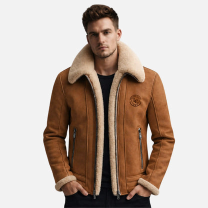 mens brown shearling aviator leather jacket