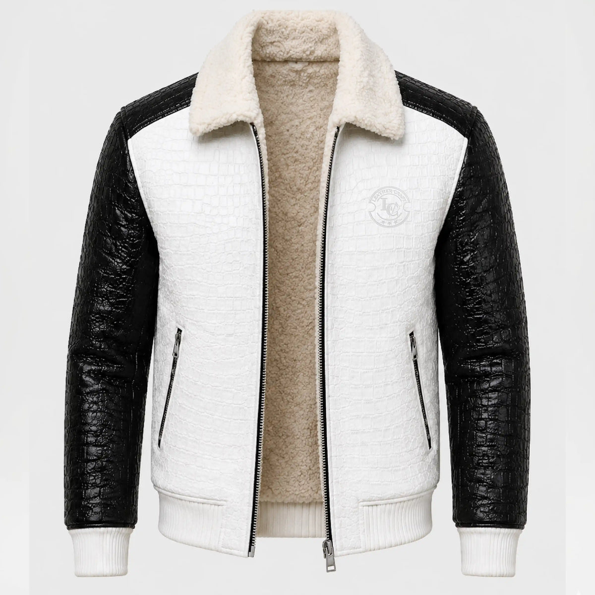 White Crocodile Leather Jacket