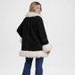 Women Black Vintage Suede Shearling Coat with Tibet Trim