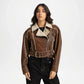Women’s Brown Cropped Denim Jacket
