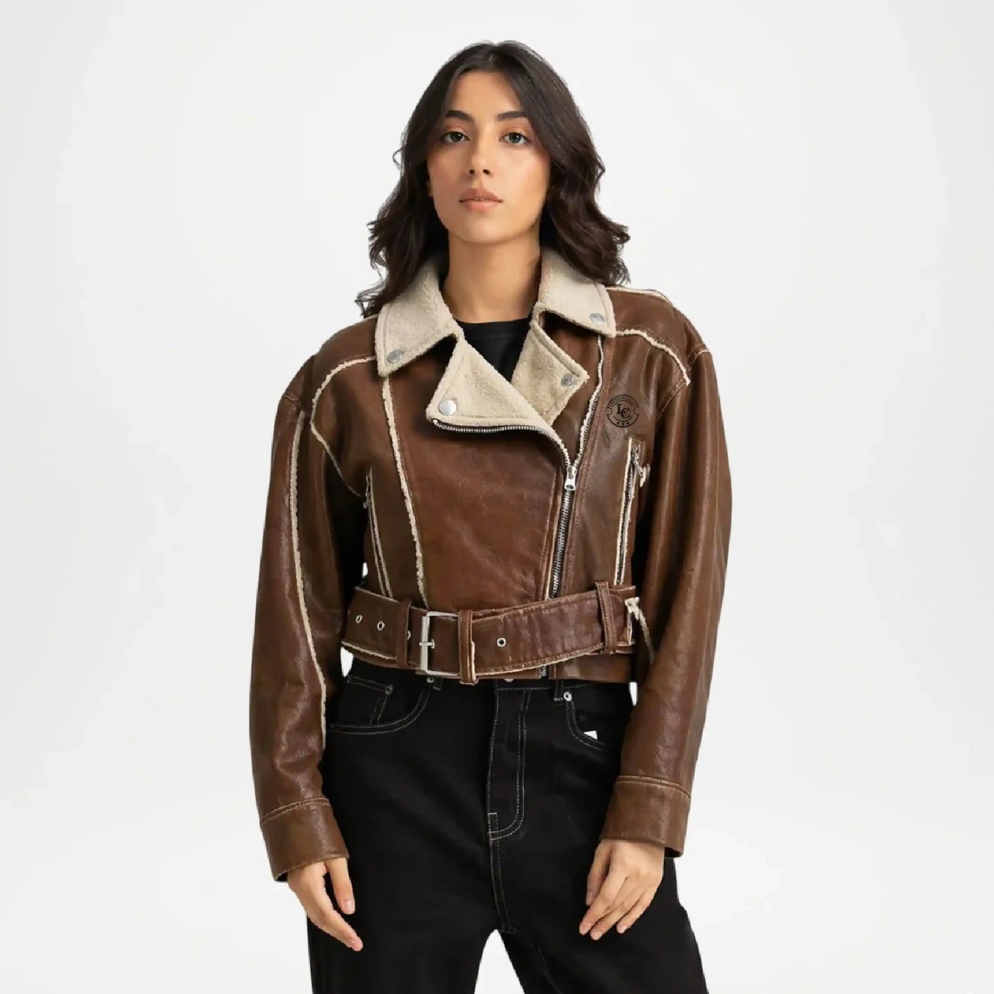 Women’s Brown Cropped Denim Jacket
