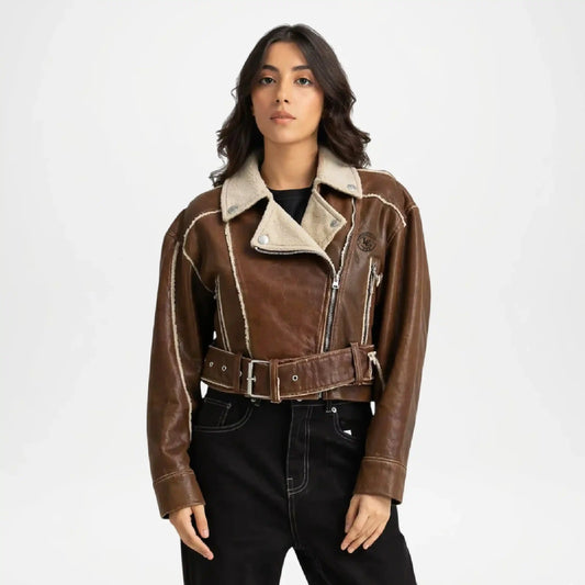 Women’s Brown Cropped Denim Jacket
