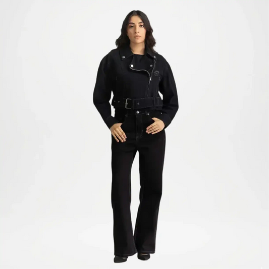 black cropped denim jacket for women
