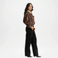 women's brown cropped denim jacket
