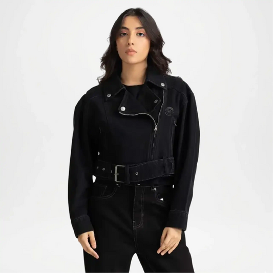Women’s Black Cropped Denim Jacket

