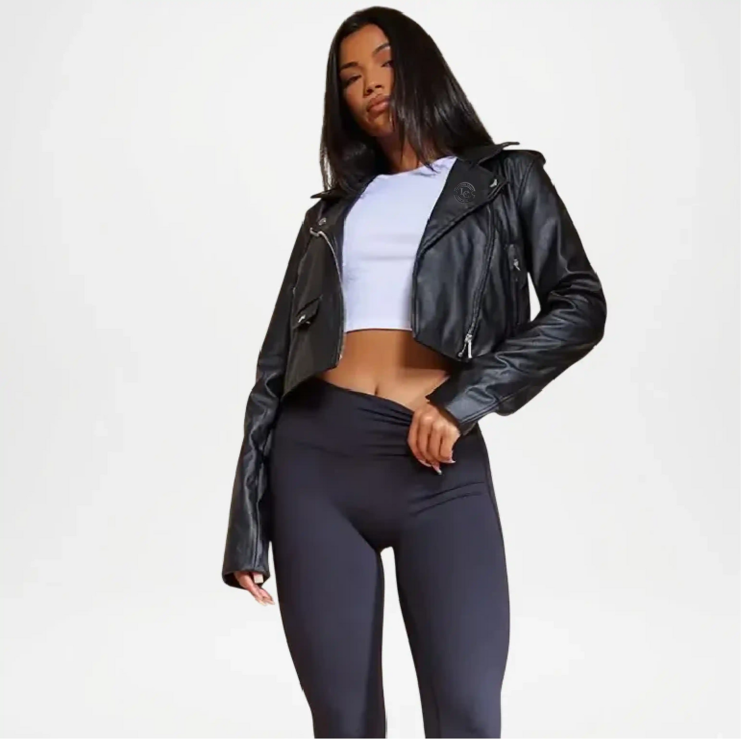 black cropped faux leather vest
