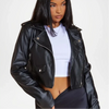 black cropped faux leather jacket
