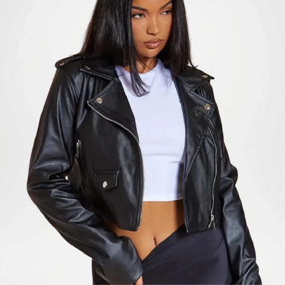 black cropped faux leather jacket
