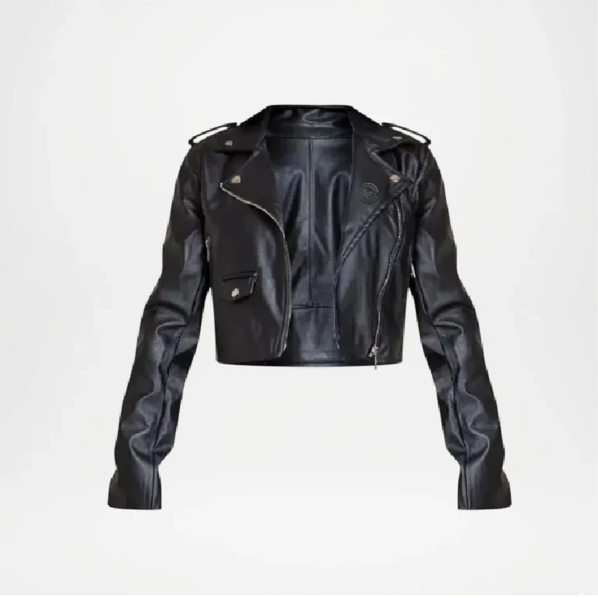 black cropped moto jacket women
