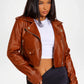 Brown Cropped Faux Leather Jacket Women’s

