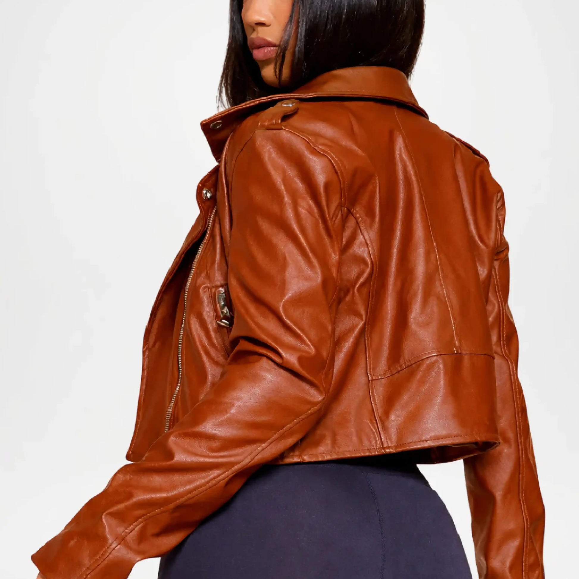 brown cropped jacket leather
