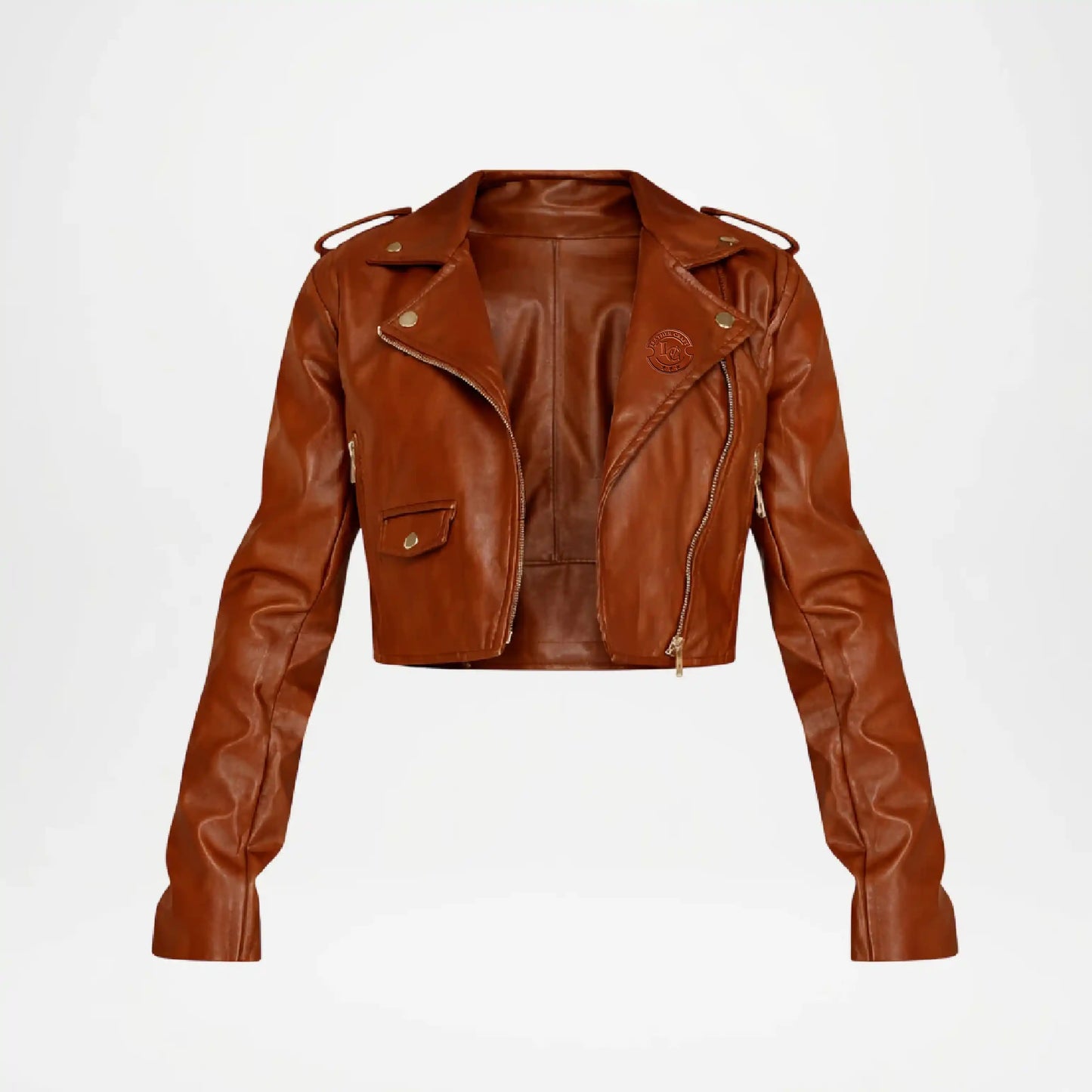 Brown leather jacket on a white background