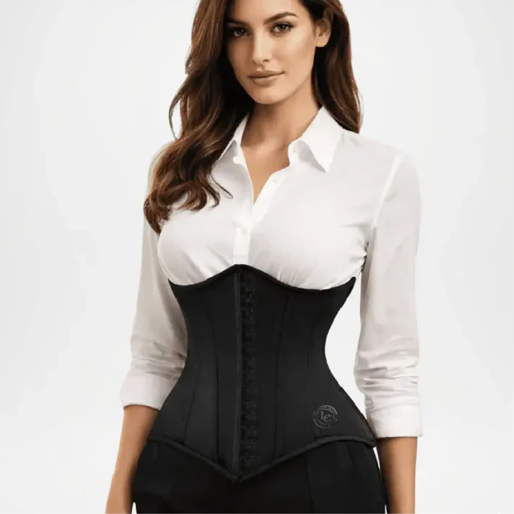 Black Leather Underbust Corset Trainer Style