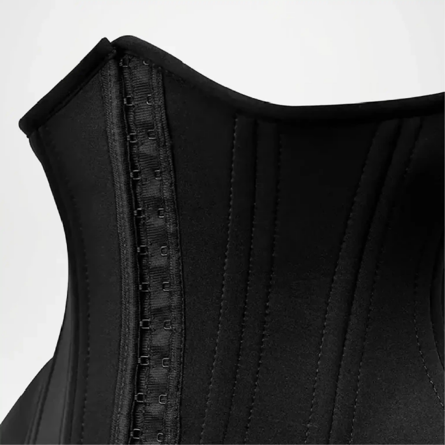 Black waist trainer with zipper on a white background