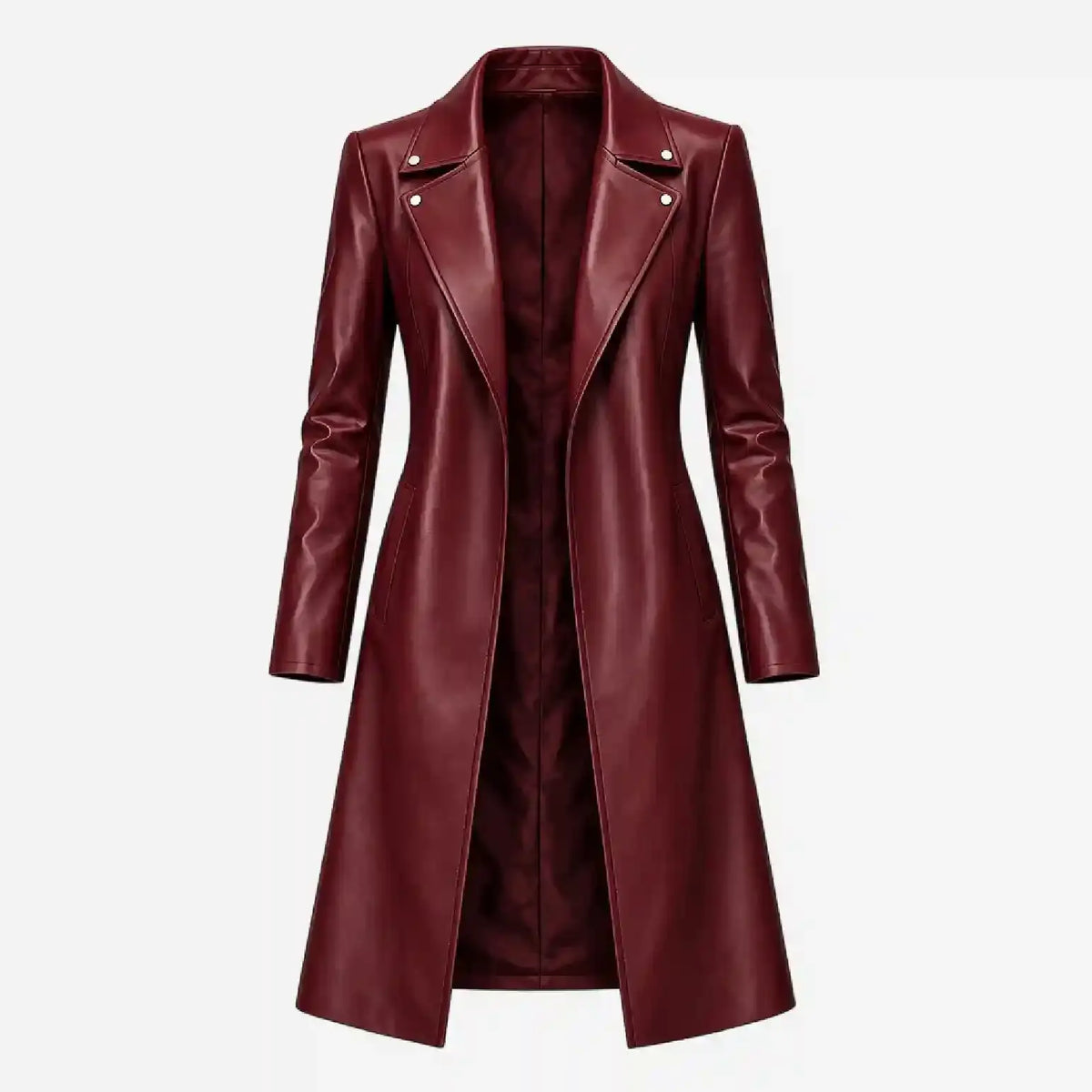 Burgundy Leather Trench Coat for Women