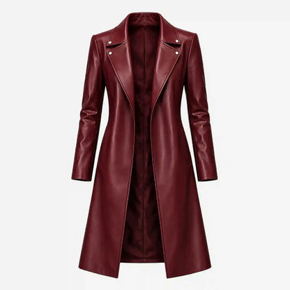 Burgundy Leather Trench Coat for Women