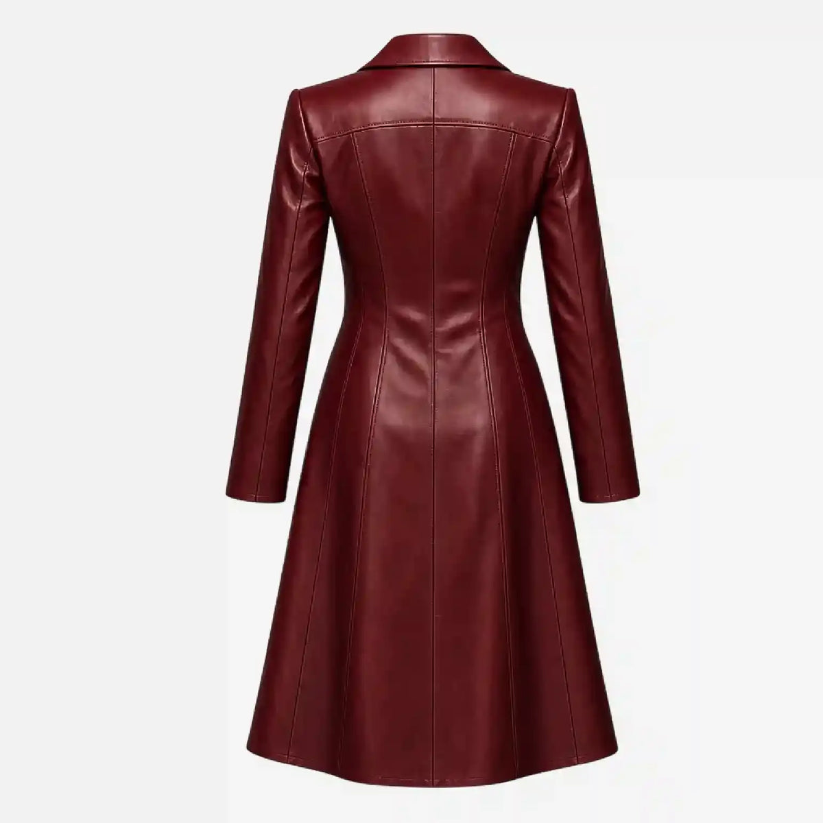 Burgundy Leather Trench Coat for Women