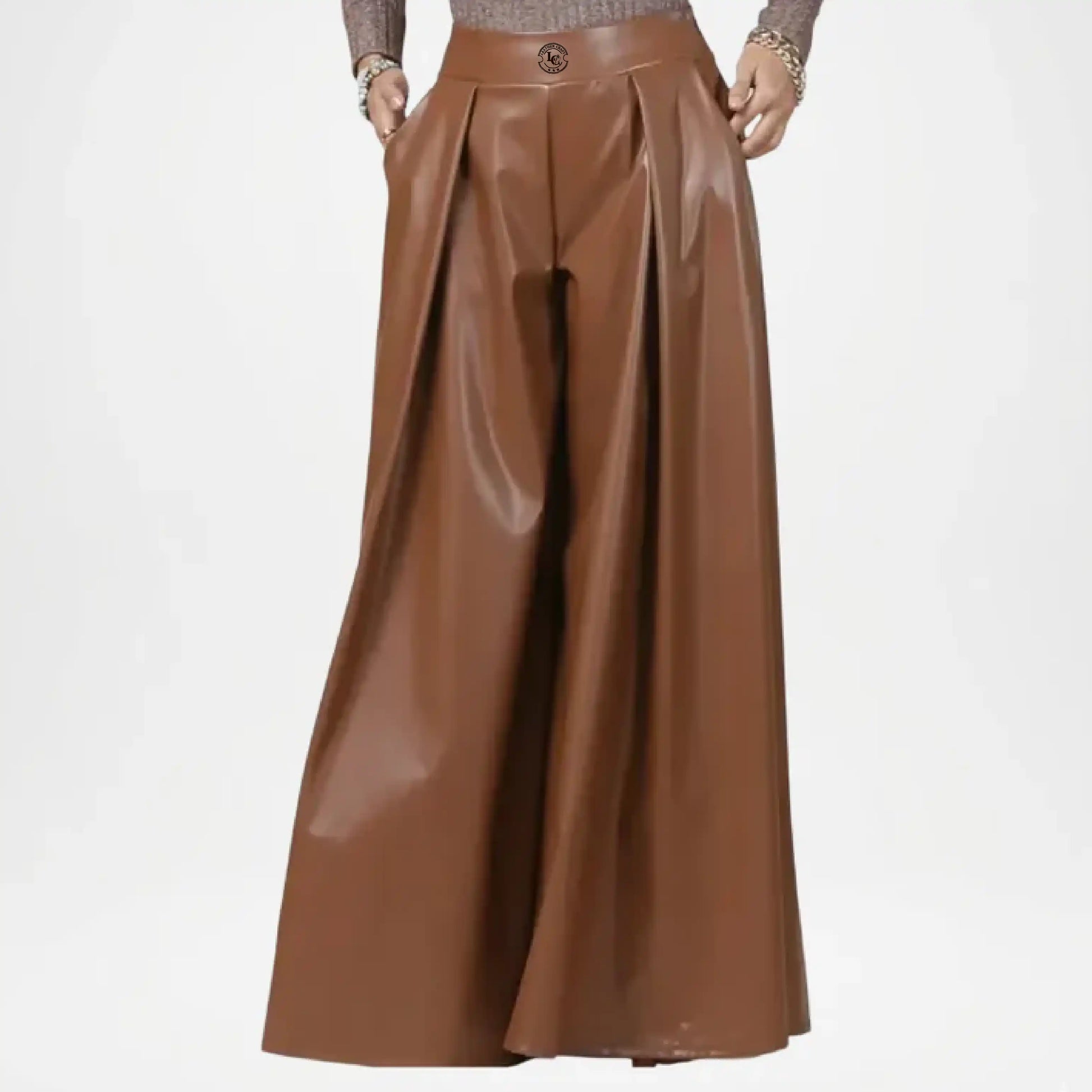 Women’s Brown Leather Palazzo Trousers
