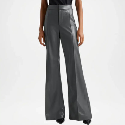 Women’s Grey Leather Flare Trousers 