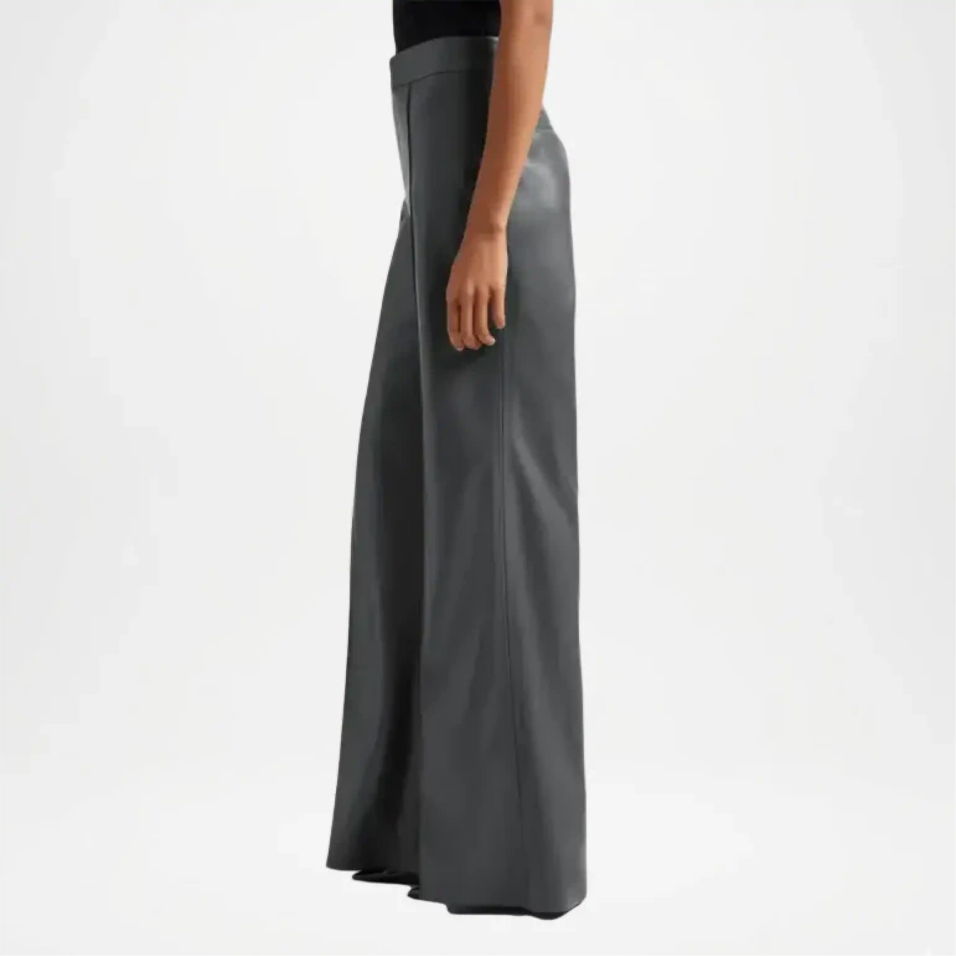 Grey womens flare faux leather pants
