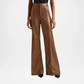 Women’s Brown Leather Flare Pants Vintage Leather Trousers
