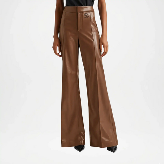 Women’s Brown Leather Flare Pants Vintage Leather Trousers
