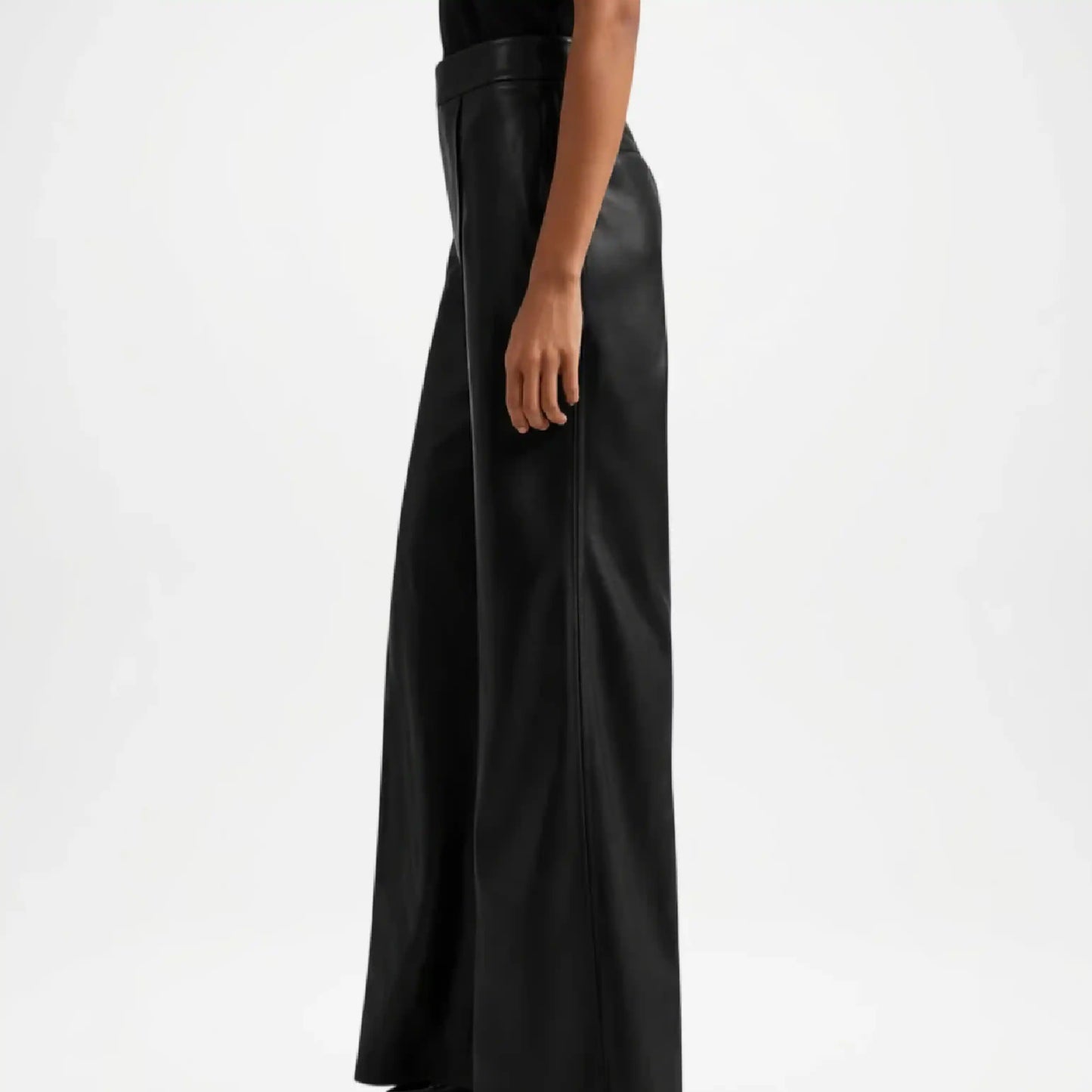 women's black leather flare pants
