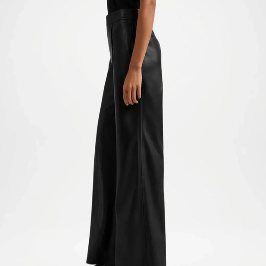 women's black leather flare pants
