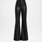 Black leather flared pants on a white background