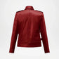womens red biker style leather jacket