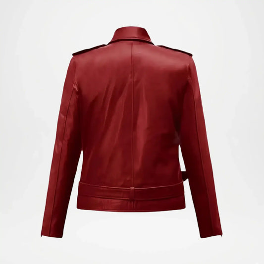 Women’s Red Leather Biker Jacket