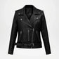 Black leather jacket with silver zippers 