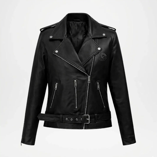 Black leather jacket with silver zippers 