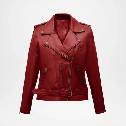 womens red leather biker jacket