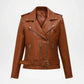 women's brown leather biker jacket