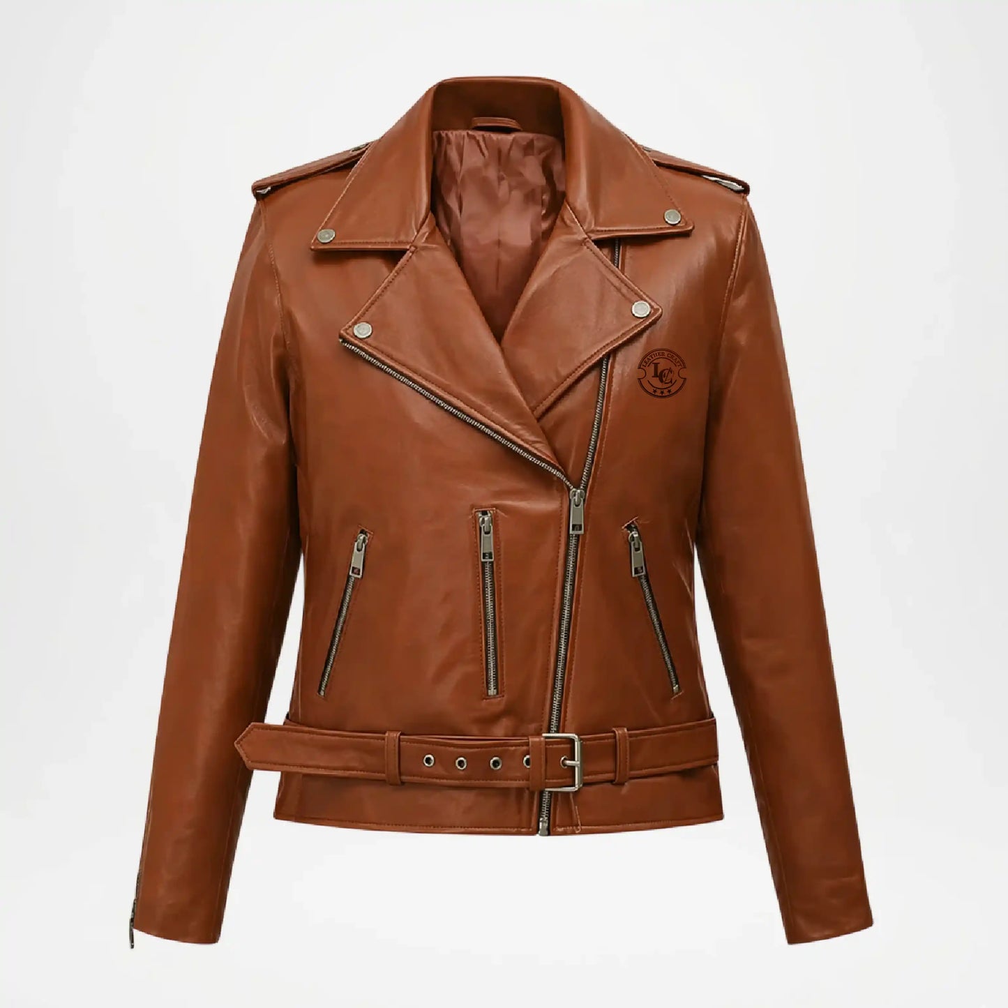 women's brown leather biker jacket