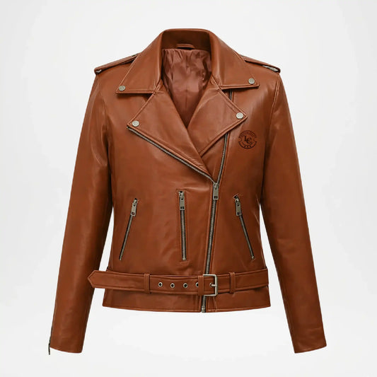 women's brown leather biker jacket