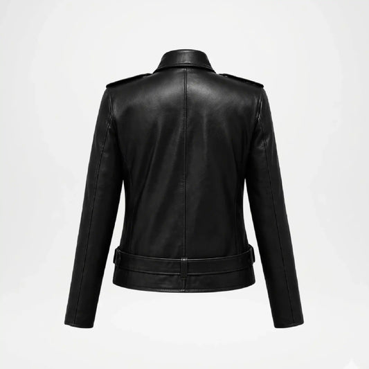 womens black leather biker jacket