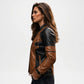 Fashion Women's Brown & Black Leather Biker Jacket for Everyday Outfit