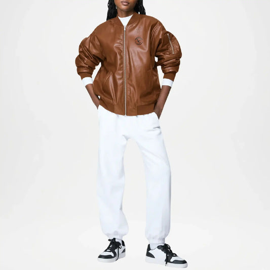 brown baggy leather jacket
