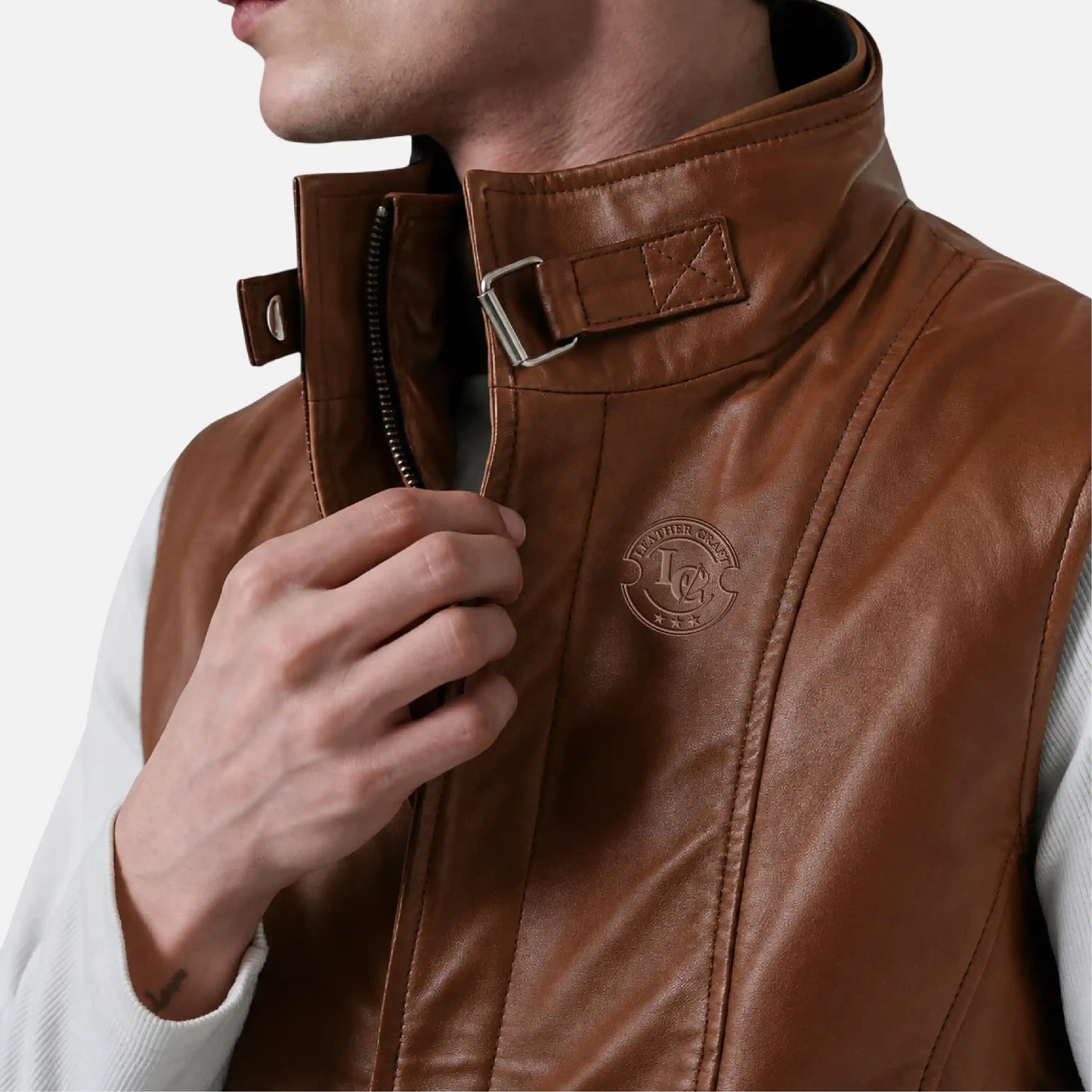Zane Brown Leather Vest for Men